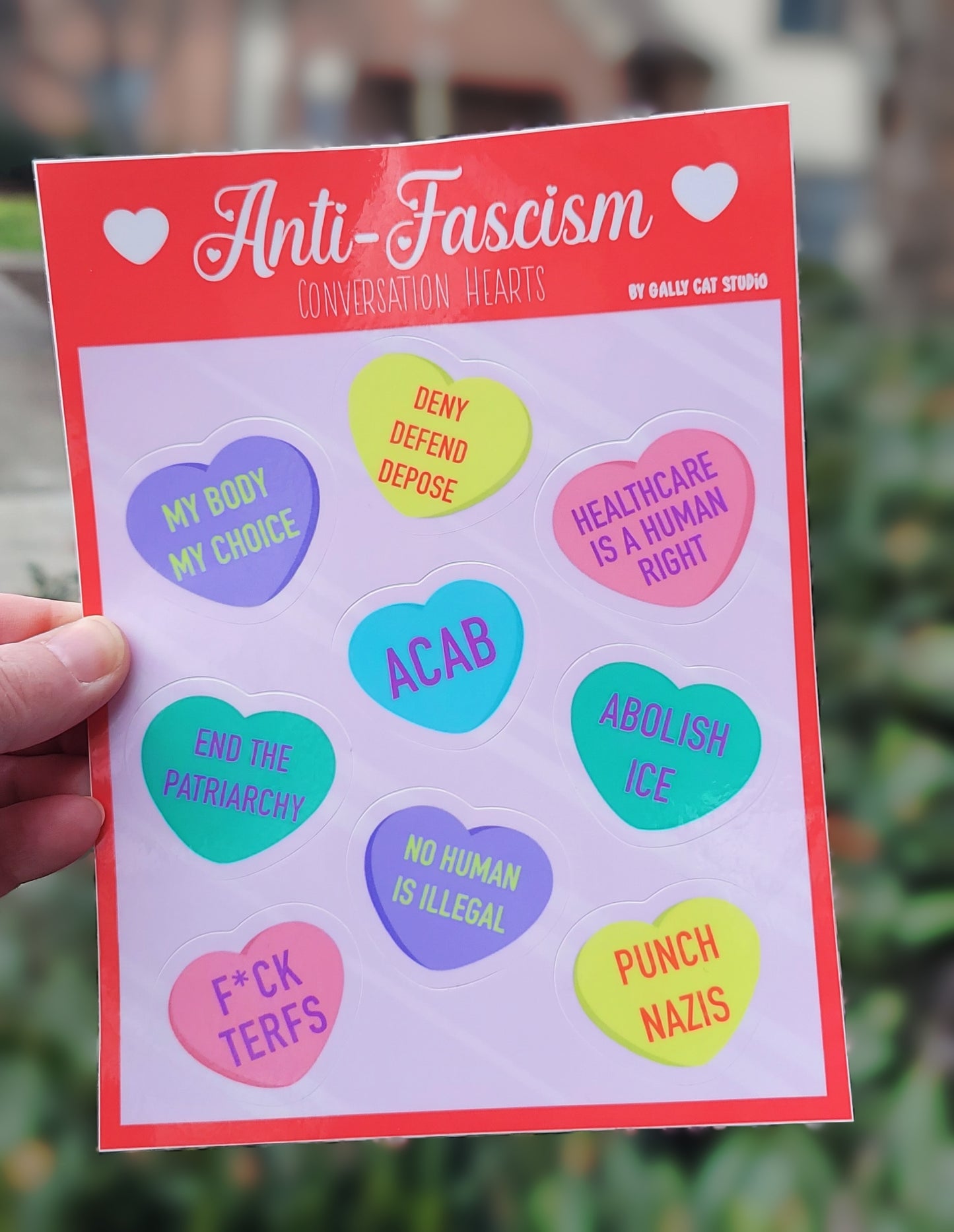 Anti-Fascism Candy Hearts Sticker Sheet