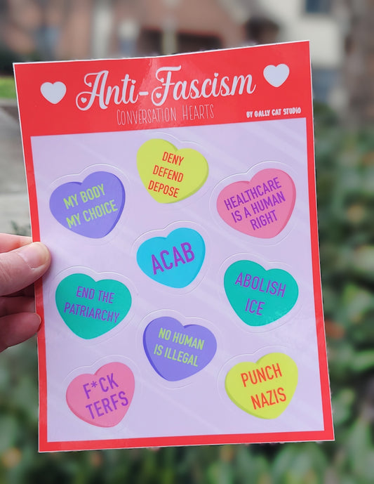 Anti-Fascism Candy Hearts Sticker Sheet