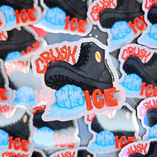 CRUSH ICE Anti-Fascist Glossy Brushed Holographic Vinyl Sticker